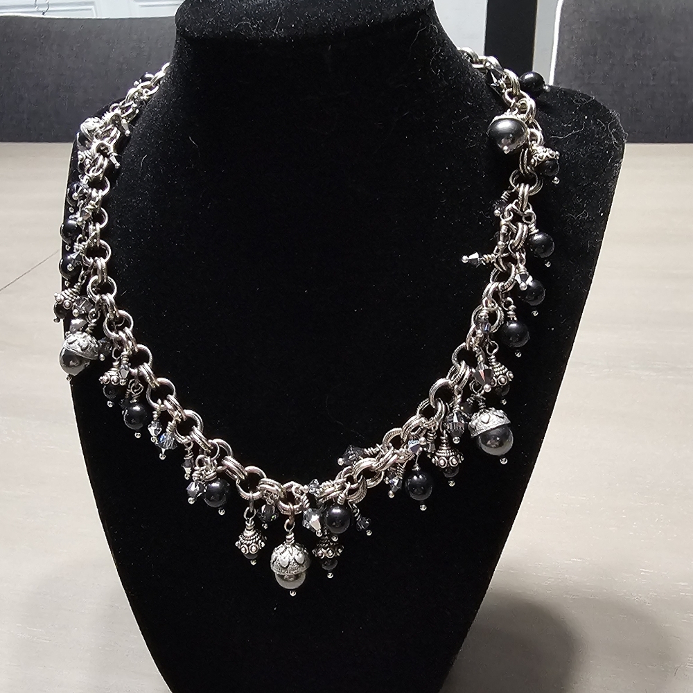 Acorn Charm Necklace In Silver And Black